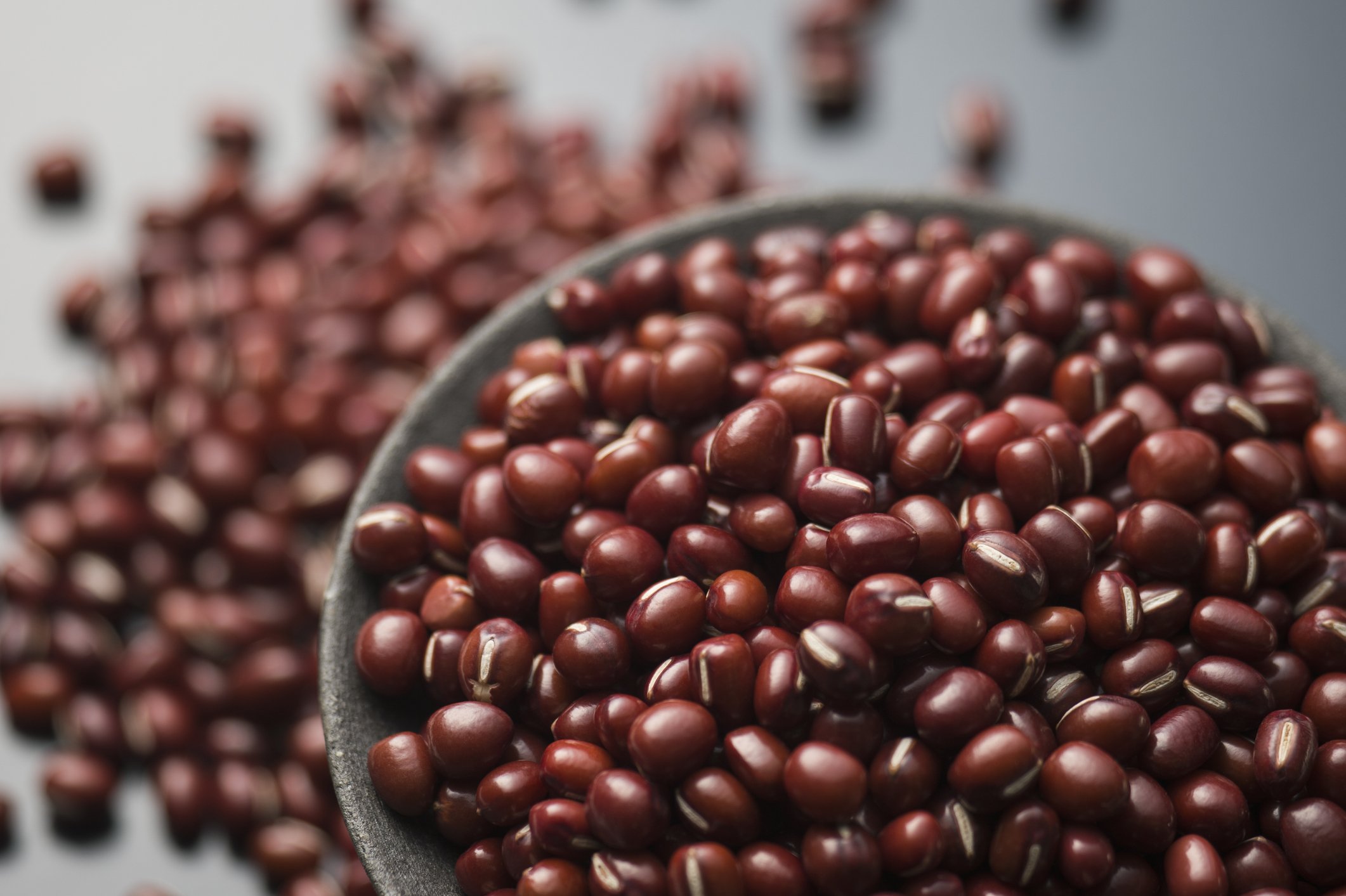 Feijão-vermelho cru em close, grãos inteiros e brilhantes em tigela cheia, ilustrando tipos de feijão mais consumidos no Brasi