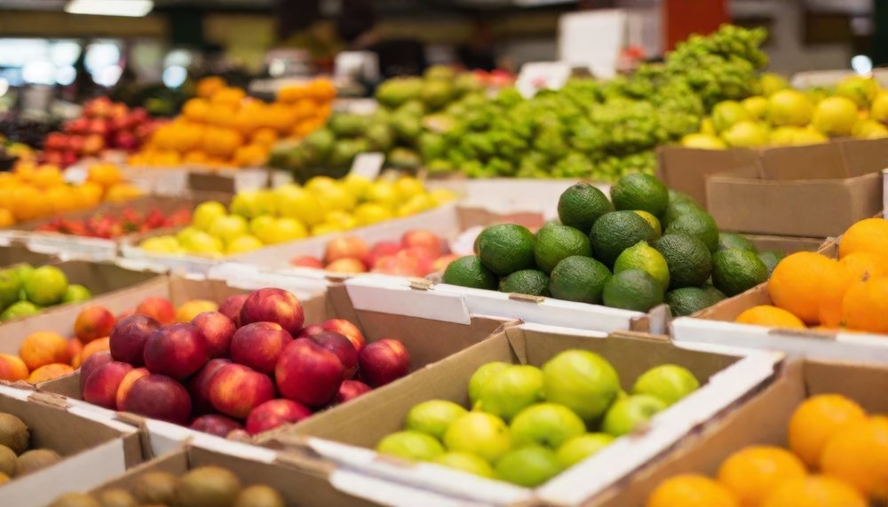 Frutas e vegetais em um mercado