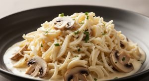 Prato de fricassê de palmito com cogumelo