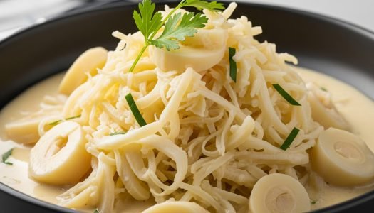 Prato de fricassê de palmito cremoso com ervas