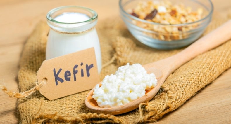 Kefir de leite e kefir de grãos, alimentos ricos em probióticos que ajudam a equilibrar a flora intestinal